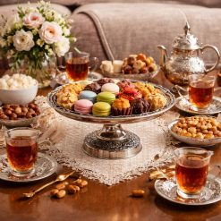 ظرف شیرینیخوری پایهدار مسی رنگ کروم طرح فاخر (NF)