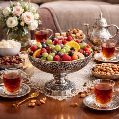 ظرف میوهخوری پایهدار مسی رنگ کروم طرح فاخر (NF)