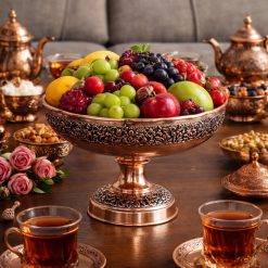 ظرف میوهخوری مسی پایهدار طرح رز (NF)