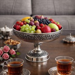 ظرف میوهخوری مسی پایهدار رنگ کروم طرح رز (NF)