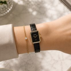 ساعت زنانه شنل بند چرمی صفحه مشکی (e) کد W044
