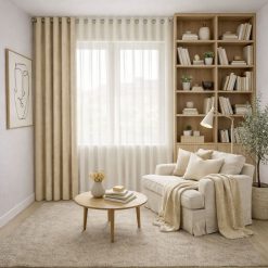 پرده آماده پانچی 1.5 متری حریر ساده با کناره شنل بژ روشن (bz-103) کد P369