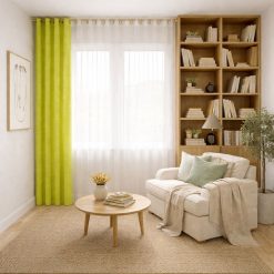 پرده آماده پانچی 1.5 متری حریر ساده با کناره شنل سبز لیمویی (bz-131) کد P377