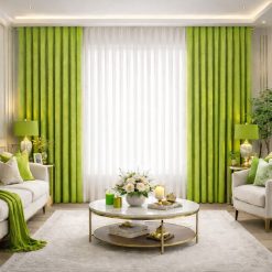 پرده آماده مینیمال 3 متری حریر ساده با کناره شنل سبز لیمویی (bz-131) کد P380