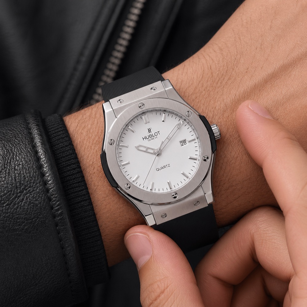 ساعت مردانه هابلت | Hublot سیلور - سفید بند رابر (e) کد W111 (x) - تصویر 3