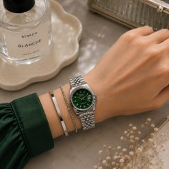ساعت زنانه رولکس دیت جاست Date JUST سیلور صفحه سبز (e) کد W064