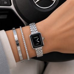 ساعت زنانه شنل بند فلزی صفحه مشکی (e) کد W041