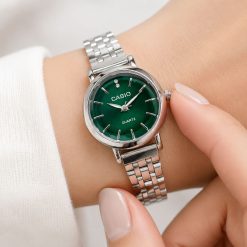 ساعت زنانه کاسیو گرد صفحه سبز بند استیل (e) کد W012 (x)