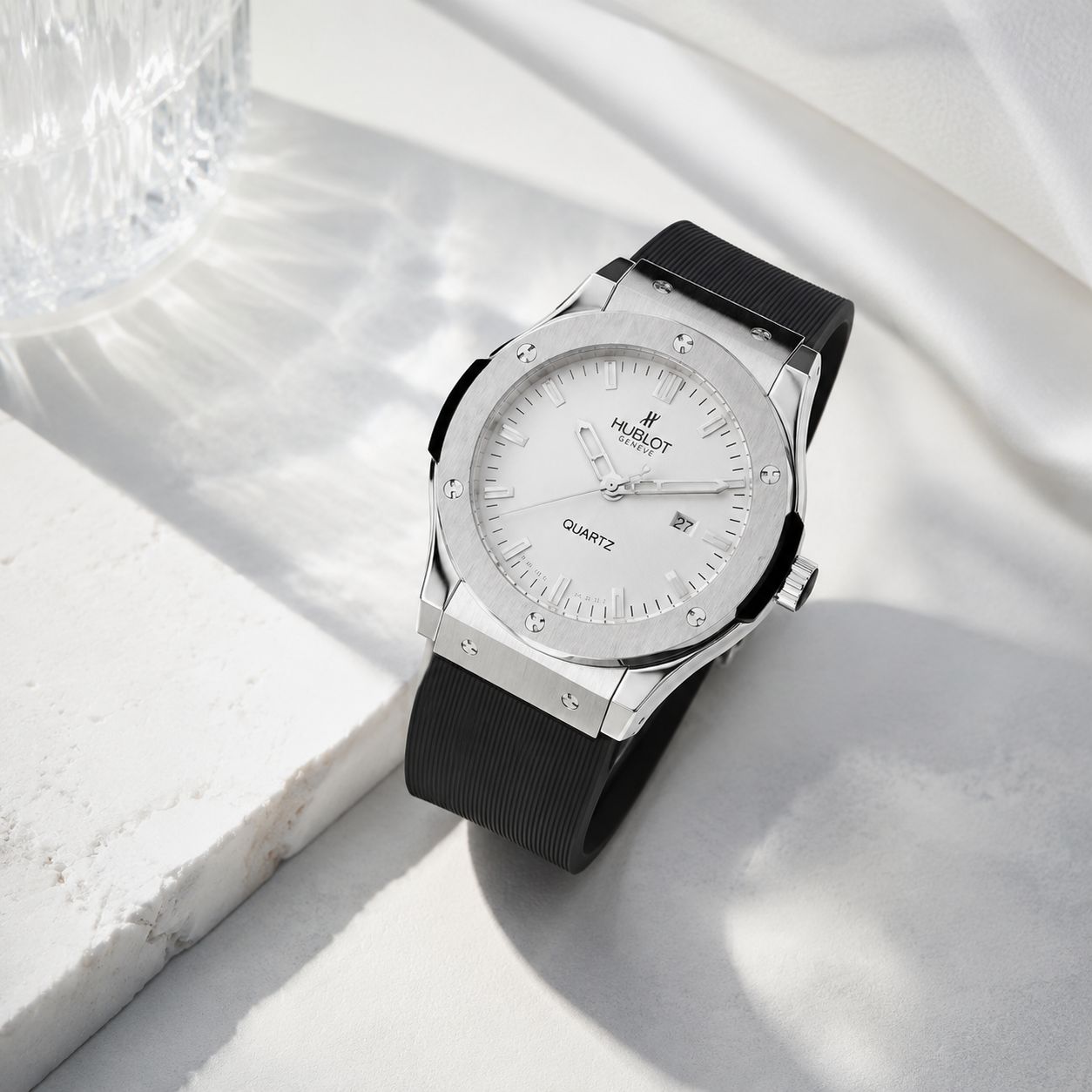 ساعت مردانه هابلت | Hublot سیلور - سفید بند رابر (e) کد W111 (x) - تصویر 2