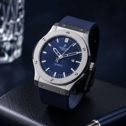 Alternative view of ساعت مردانه هابلت Hublot بند رابر رنگ نقره‌ای سورمه‌ای (e) کد W110 (x)