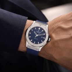ساعت مردانه هابلت Hublot بند رابر رنگ نقرهای سورمهای (e) کد W110 (x)