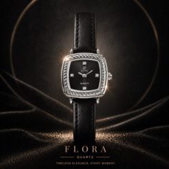 ساعت مچی زنانه رنگ مشکی با بند طرح چرمی مدل Flora SQP فلورا (e) کد CR-D13208