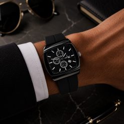 ساعت مردانه کاونت COVENT صفحه مربع مشکی با بند PU رابر (zz) کد W1335