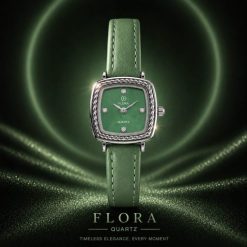 ساعت مچی زنانه رنگ سبز مدل فلورا Flora SQP با بند طرح چرمی (e) کد XRN-13204