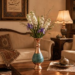 Alternative view of گلدان مسی فیروزه کوبی شده اصفهان نفیس سایز بزرگ (NF)