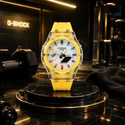 ساعت عقربهای زنانه مردانه G_shock جی شاک پمپی زرد کد 8567XL-QM