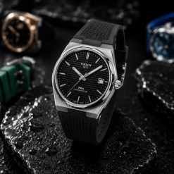 Alternative view of ساعت عقربه‌ای مردانه مشکی-نقره‌ای تیسوت Tissot سری PRX بند رابر (zz) کد 7863SX-L