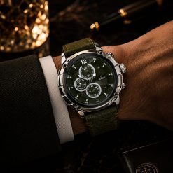 ساعت مردانه کاونت COVENT بند طرح چرم رنگ نقرهای - سبز زیتونی (zz) کد W1338