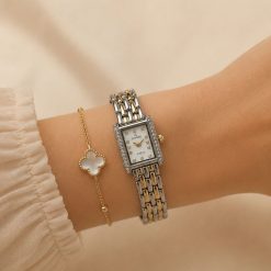 ساعت زنانه مچی کاونت صفحه سفید بند فلزی نقره‌ای-طلایی (zz) کد W1300
