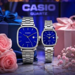ساعت ست زنانه مردانه کاسیو سری اولد مانی صفحه آبی بند فلزی سیلور (zz) کد XMA-13998