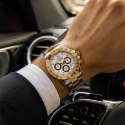 ساعت مردانه رولکس طرح دیتونا | Daytona نقرهای طلایی صفحه سفید (e) کد W463 (x)
