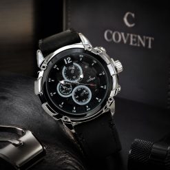 Alternative view of ساعت مردانه کاونت Covent نقره‌ای-مشکی با بند طرح چرمی (zz) کد W1342