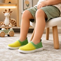 گیوه بچگانه و نوجوان دست دوز سبز زرد زیره تزریق (R) کد G228