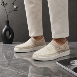 گیوه مردانه دست دوز دو رنگ کرم زیره تزریق (R) کد G214