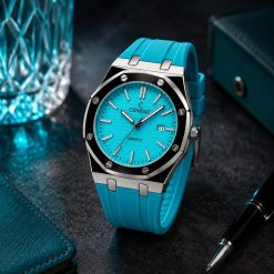 ساعت مچی مردانه بند رابر مدل کاونت رنگ آبی روشن قاب سیلور (zz) کد WF-004791