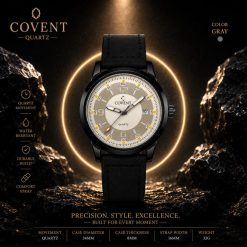 ساعت مچی مردانه بند طرح چرم مدل Covent کاونت مشکی صفحه کرم (zz) کد WF-004811 (x)