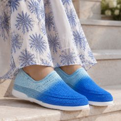 گیوه زنانه دست دوز دو رنگ آبی زیره ابری (R) کد G294