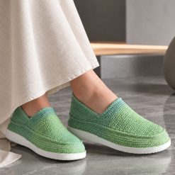 گیوه زنانه دست دوز دو رنگ سبز زیره ابری (R) کد G295