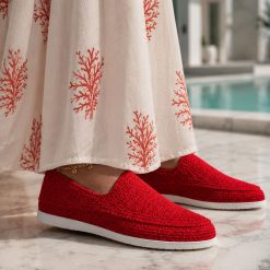 گیوه زنانه دست دوز قرمز زیره ابری سفید (R) کد G283
