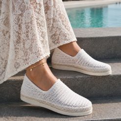 گیوه زنانه دست دوز سفید زیره ابری (R) کد G281
