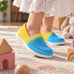 گیوه بچگانه و نوجوان دست دوز ابی زرد زیره ابری (R) کد G244