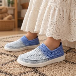 گیوه بچگانه و نوجوان دست دوز دو رنگ آبی زیره تزریق (R) کد G227