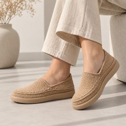 گیوه زنانه دست دوز کرم نسکافه ای زیره تزریق (R) کد G193