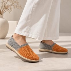 گیوه زنانه دست دوز نارنجی طوسی زیره آلن (R) G179