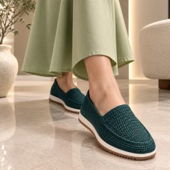 گیوه زنانه دست دوز سبز تیره زیره آلن (R) کد G145
