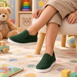 گیوه بچگانه و نوجوان دست دوز سبز زیره تزریق سفید (R) کد G217