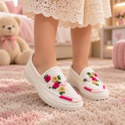 گیوه بچگانه و نوجوان دست دوز سفید گل دوزی زیره آلن (R) کد G166
