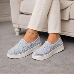 گیوه زنانه دست دوز آبی یخی زیره لژ دار (R) کد G303