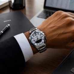 ساعت کاسیو مردانه صفحه سفید دو زمانه بند سیلور (zz) کد CR-D8186