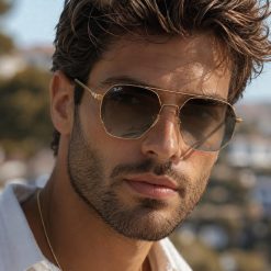 عینک آفتابی مردانه Rayban رنگ مشکی طلایی کد GL059