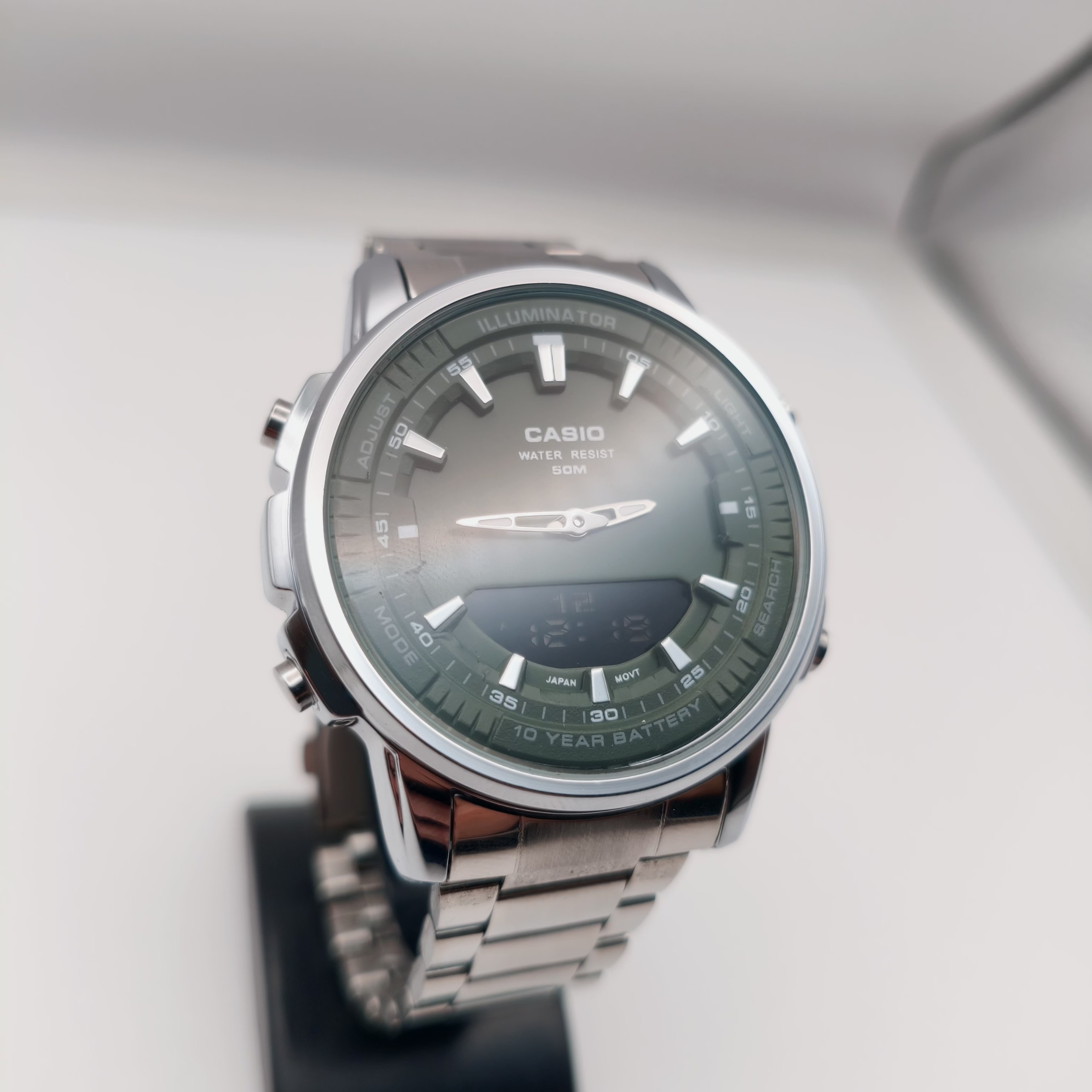 ساعت Casio مردانه سیلور سبز مدل دو زمانه کد GPZ-8165 - تصویر 6