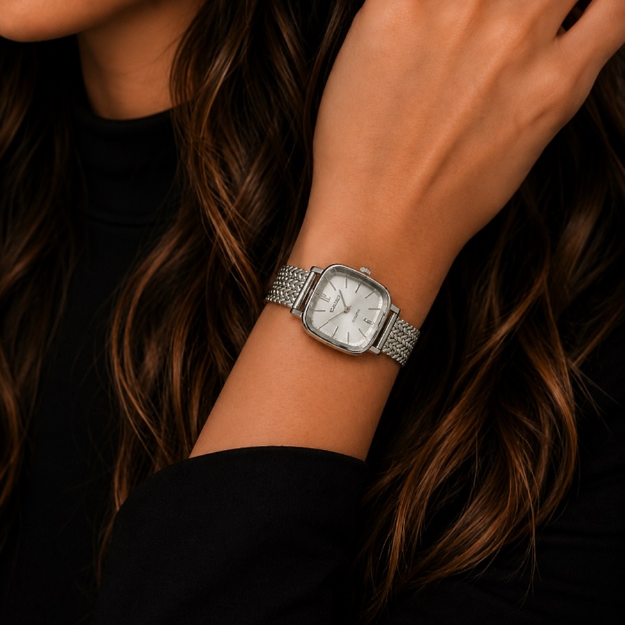 ساعت زنانه Casio | کاسیو بند حصیری مربعی رنگ silver - نقرهای (e) کد GPZ-8223 (x) - تصویر 4