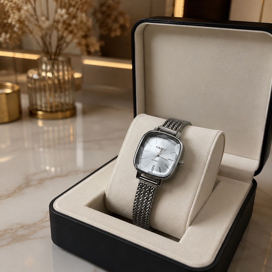 ساعت زنانه Casio | کاسیو بند حصیری مربعی رنگ silver - نقرهای (e) کد GPZ-8223 (x) - تصویر 3