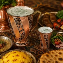 سرویس پارچ و لیوان مسی نقرهکوبی طرح پیچی (NF)