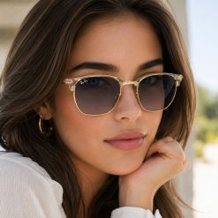 عینک آفتابی زنانه Rayban رنگ طلایی شفاف کد GL053