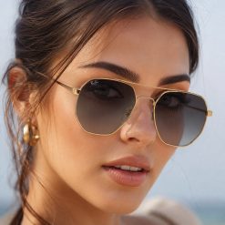 عینک آفتابی زنانه Rayban رنگ مشکی طلایی کد GL060